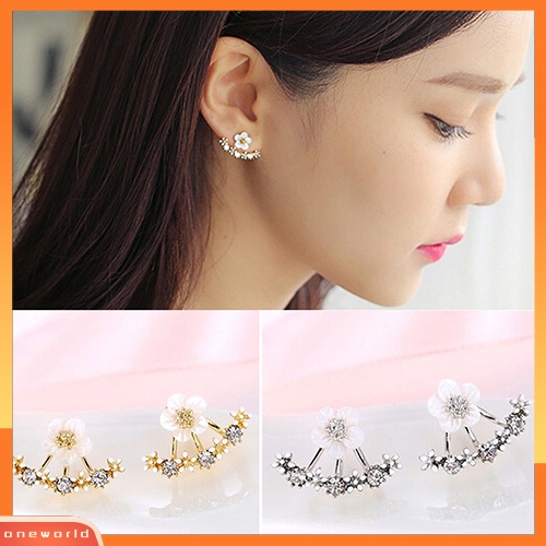 [WOD] Wanita Bunga Zirkon Telinga Jaket Gaya Korea Tembaga Ear Studs Earrings Jewelry