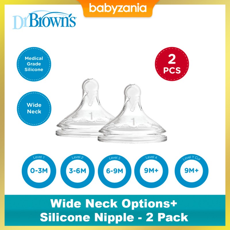 Dr Brown's Wide Neck Options PLUS Silicone Nipple Dot Bayi - Isi 2