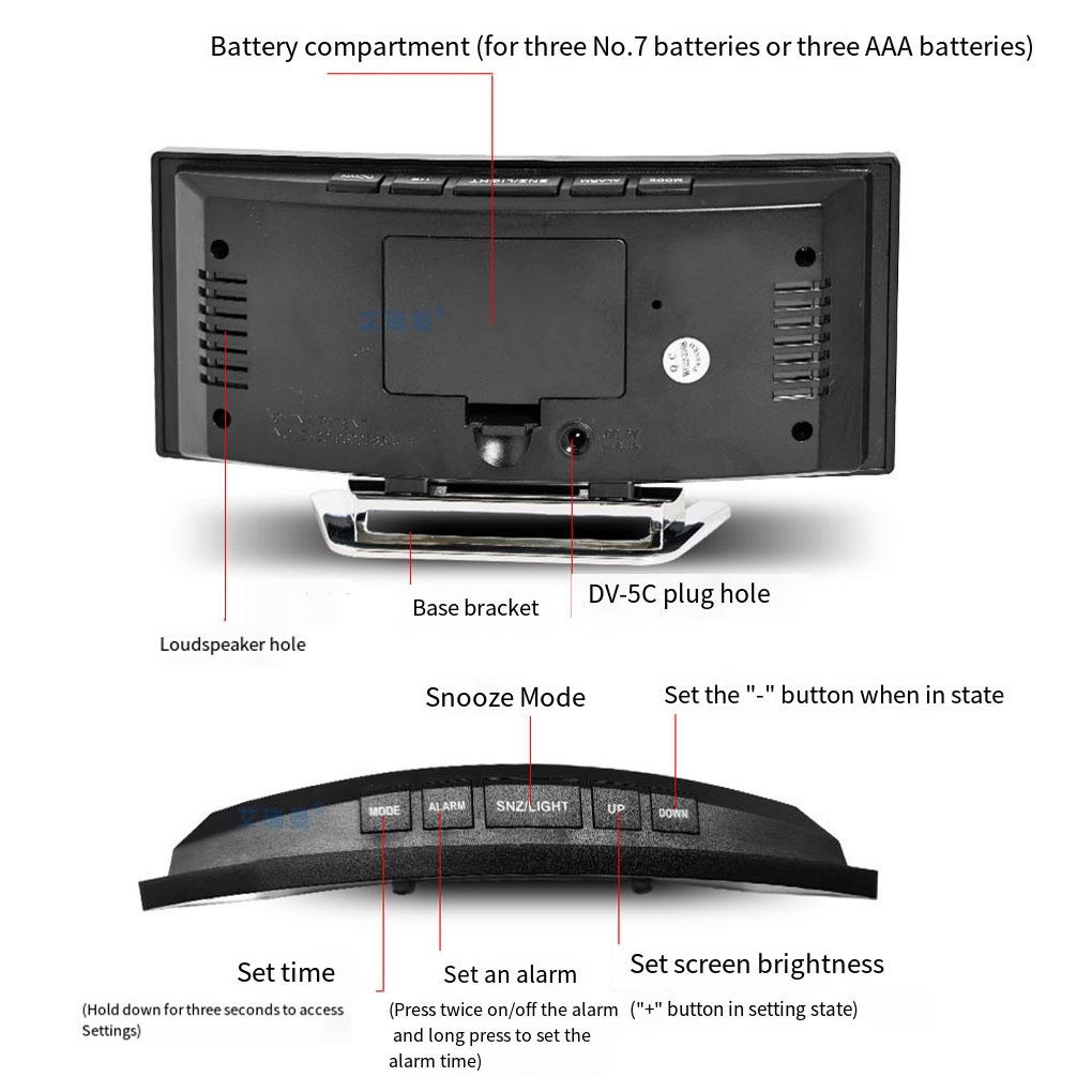 Jam Weker Digital Cermin Layar Lengkung Snooze LED Pengingat Waktu Hias Rumah Tangga Ruang Tamu Kamar Tidur Asrama