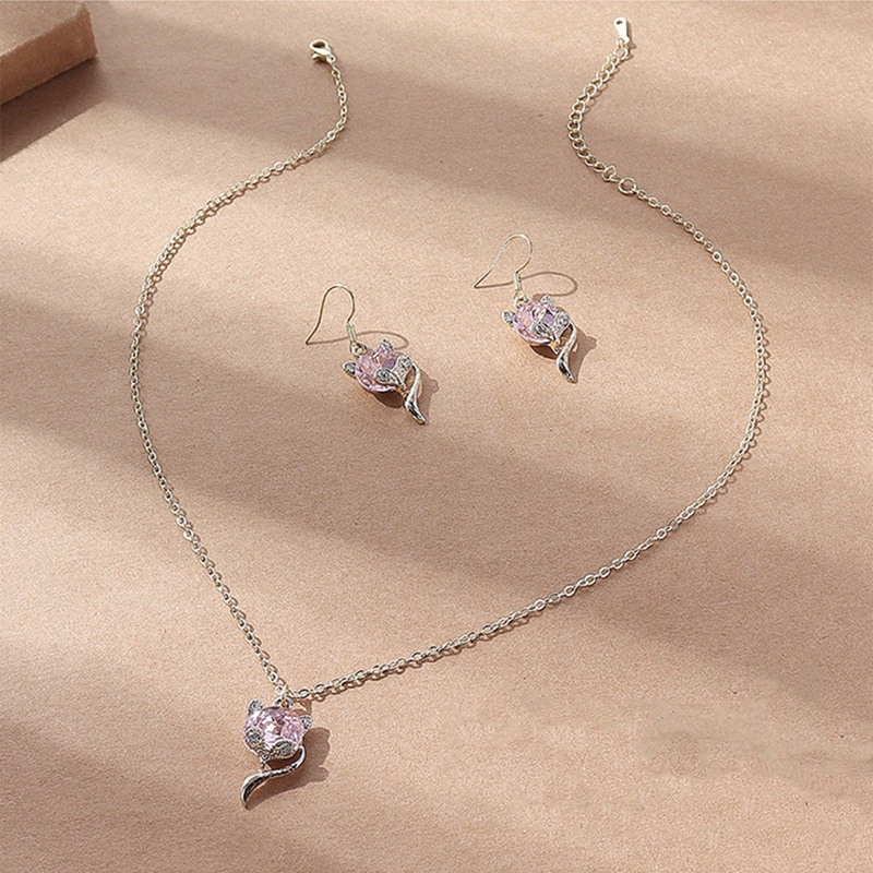Mewah Wanita925 Sterling Perak Kubik Zirkon Kalung Liontin Anting Set Perhiasan Tindik Tulang Rawan Pernikahan Desain Hati