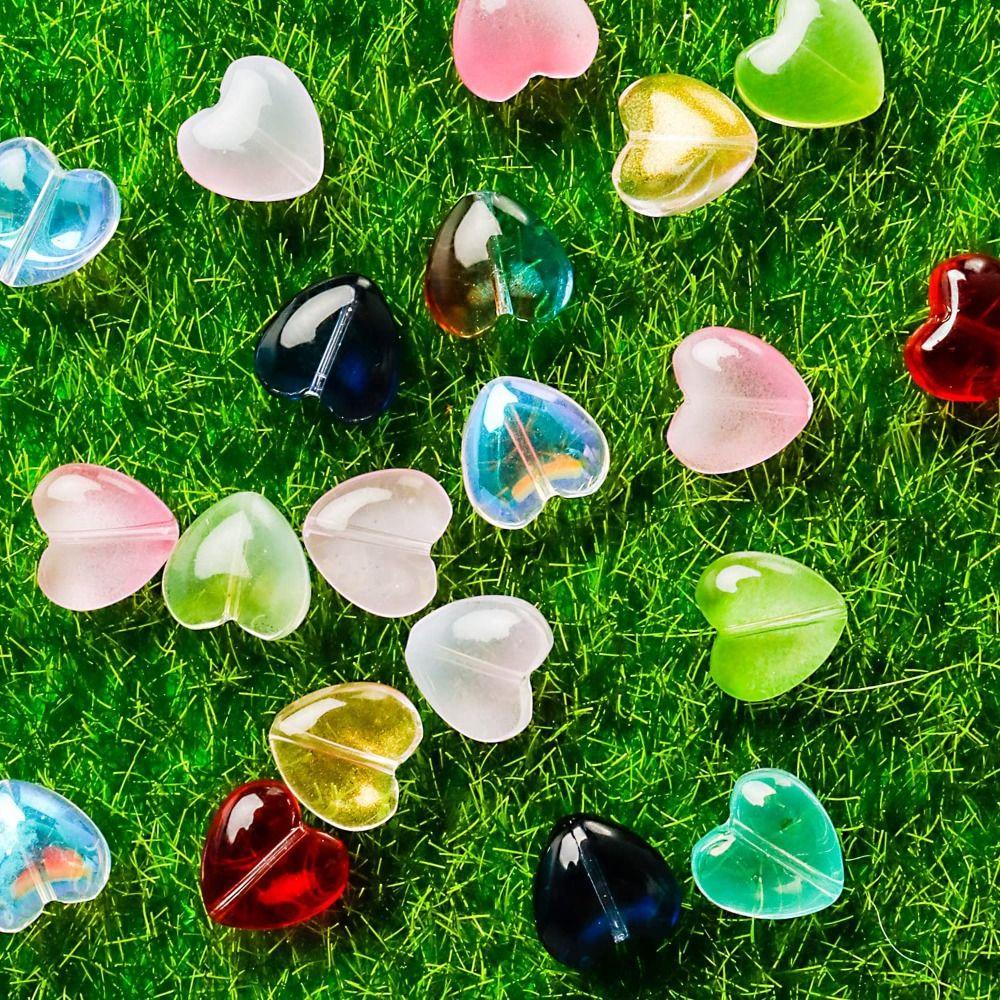 Lily 200Pcs 8mm Manik-Manik Hati Kaca DIY Gelang Membuat Perhiasan Manik-Manik Longgar