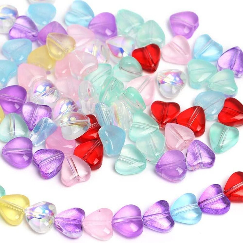 Lily 200Pcs 8mm Manik-Manik Hati Kaca DIY Gelang Membuat Perhiasan Manik-Manik Longgar