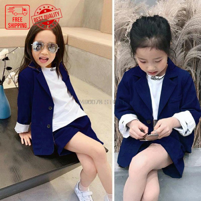 Setelan anak perempuan Set jas polos stelan blazer blezer umur 5 6 7 tahun