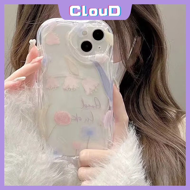 Untuk Samsung A50 A30s A14 A20 A30 A31 A10s A24 A12 A04s A03s A21s A13 A23 A20s A32 A52s A04 A11 A50s A02s A03 A52 A51 Clear Fresh Purple Tulip Floral Lembut 3D Wavy Curved Edge Cover