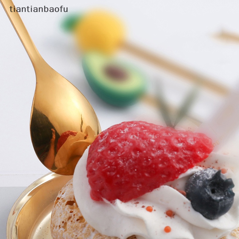 [tiantianbaofu] Stainless Steel Sendok Garpu Kartun Buah Macaron Dessert Spoons Fruit Forks Anak Set Aksesoris Dapur Butik