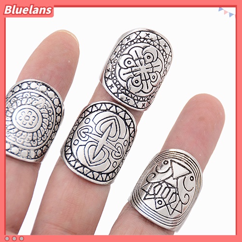 [BLS] New Bohemian Vintage Ukir Totem Etnik Silver Plated Midi Rings Set 4Pcs