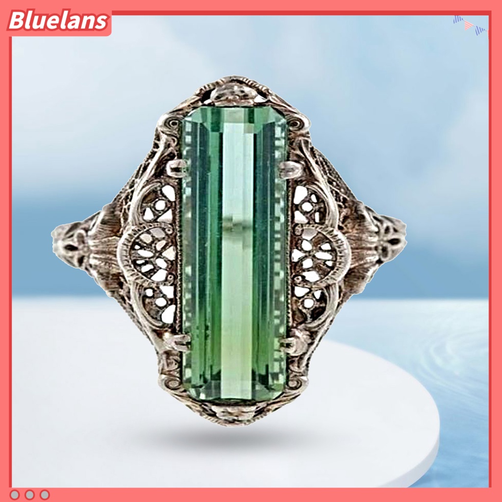 [BLS] Wanita Cincin Berongga Keluar Hijau Cubic Zirconia Perhiasan Vintage Jari Cincin Untuk Pesta Pernikahan Perjamuan Ulang Tahun