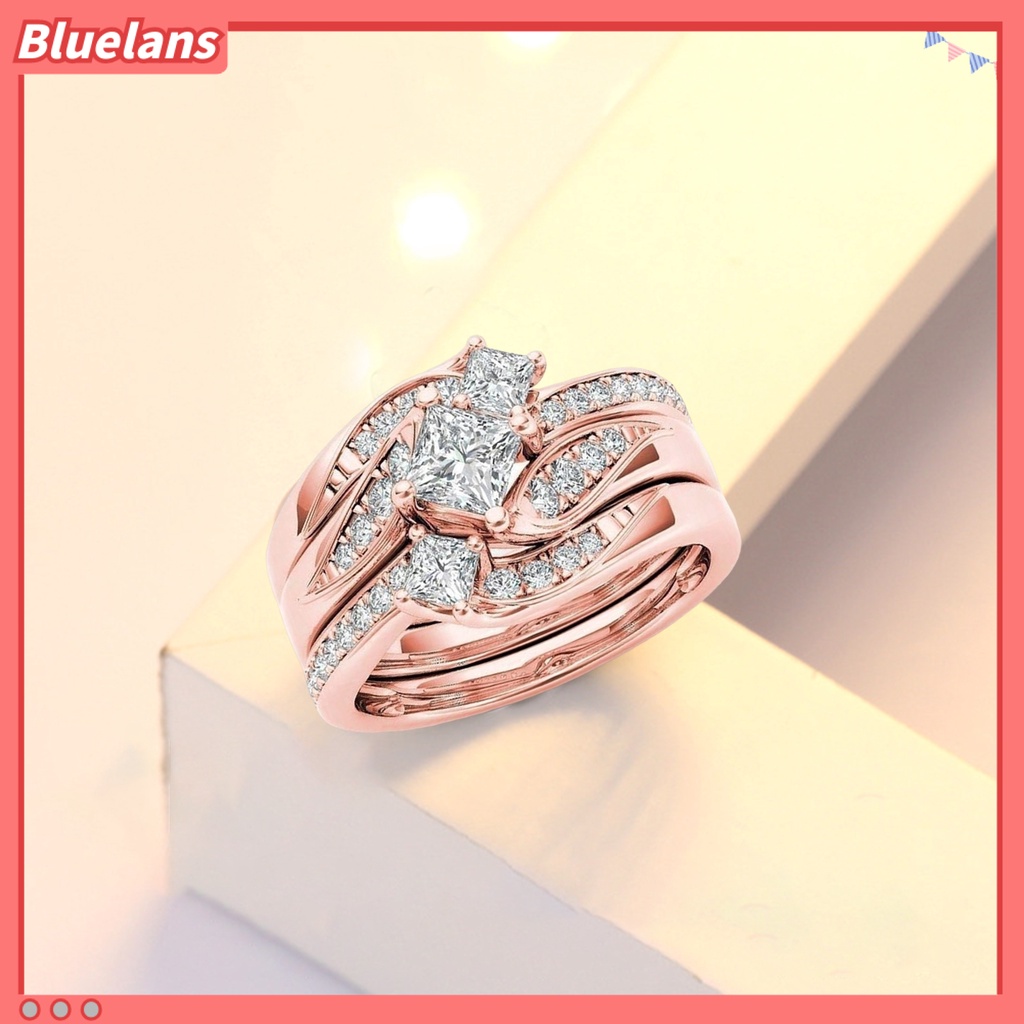 [BLS] 3pcs /Set Jari Band Bersinar Geometris Electroplating Gaya Barat Hypoallergenic Hias Perhiasan Buatan Berlian Zirkon Pesta Rings Untuk Pesta