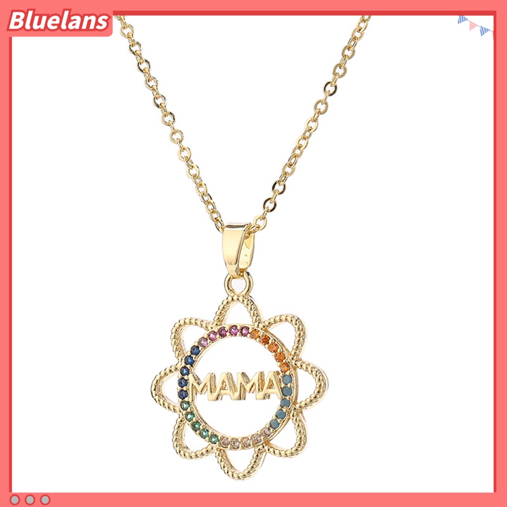 [BLS] Wanita Kalung Berongga MAMA Surat Bunga Matahari Liontin Elegan Hadiah Hari Ibu Warna-Warni Berlian Imitasi Tertanam Ladies Necklace Fashion Jewelry