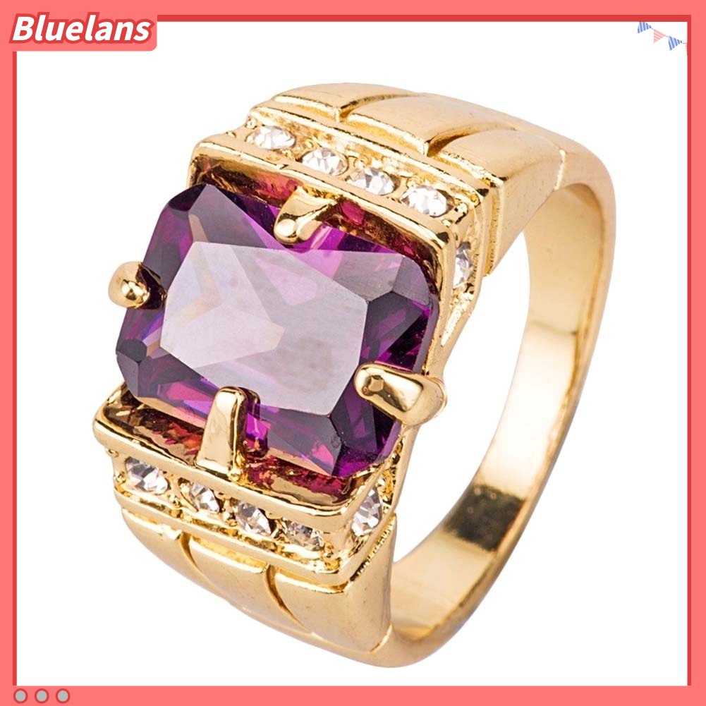 [BLS] Mewah Pria Persegi Cubic Zirconia Berlian Imitasi Jari Cincin Pernikahan Perhiasan Hadiah