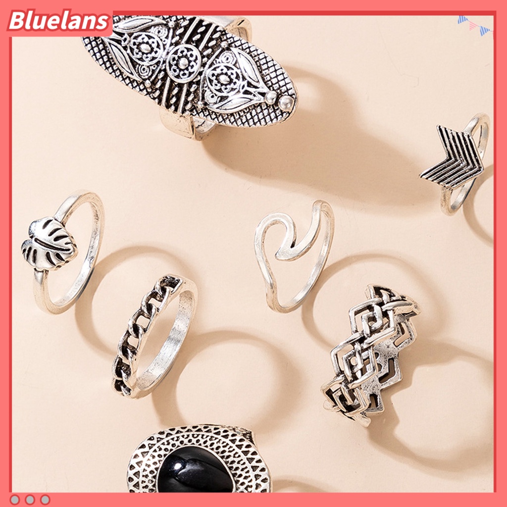 [BLS] 7pcs Cincin Bohemian Wanita Anti Tarnish Geometris Permata Imitasi Jari Cincin Set Perhiasan Untuk Pesta