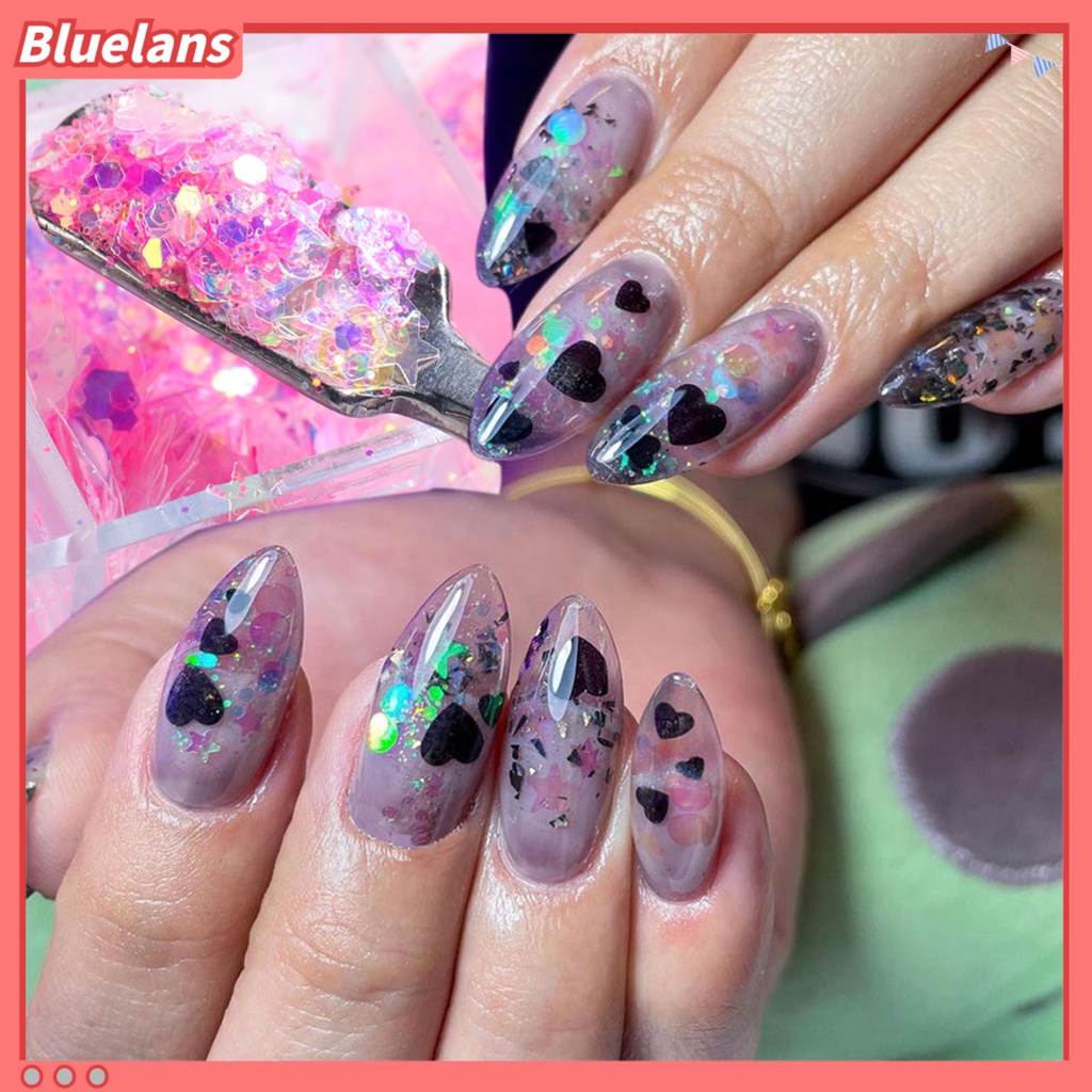 [BLM] 12kisi/box Nail Sequin Mudah Diaplikasikan Stiker Hiasan Kuku Bulan Bintang Kreasi DIY Untuk Penggunaan Pribadi