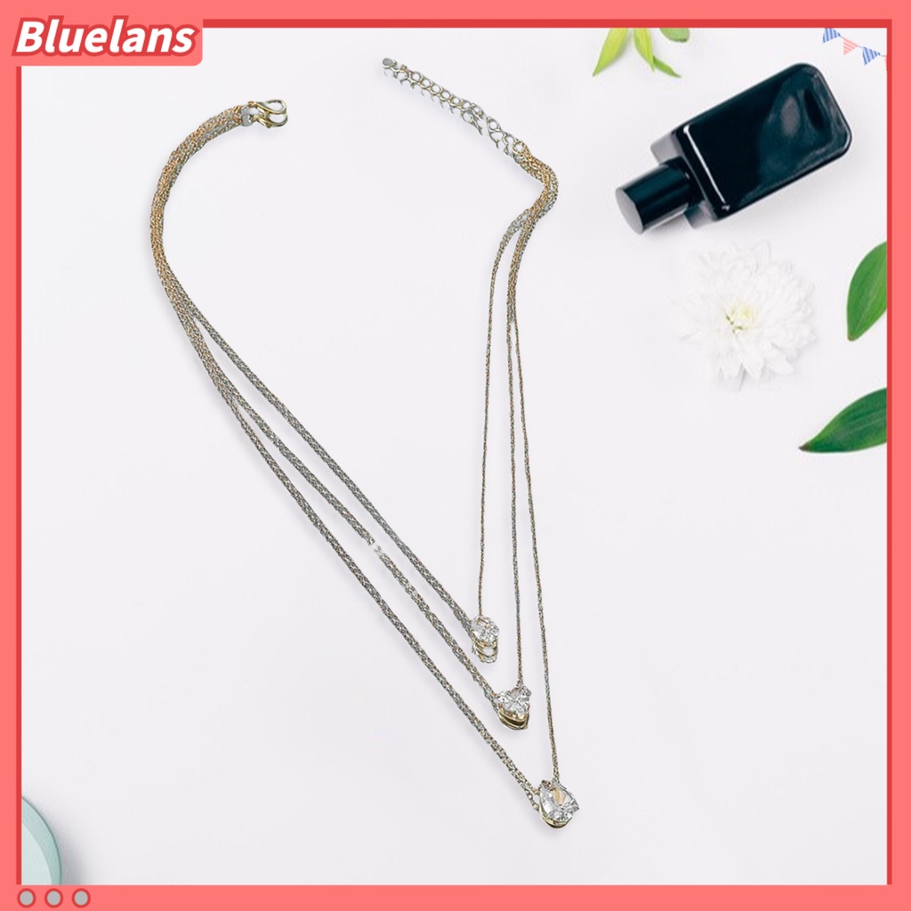 [BLS] Kalung Wanita Hati Perhiasan Berbentuk Tetesan Air Multilayer Kalung Kristal Imitasi Untuk Pesta Perjamuan Pernikahan Prom