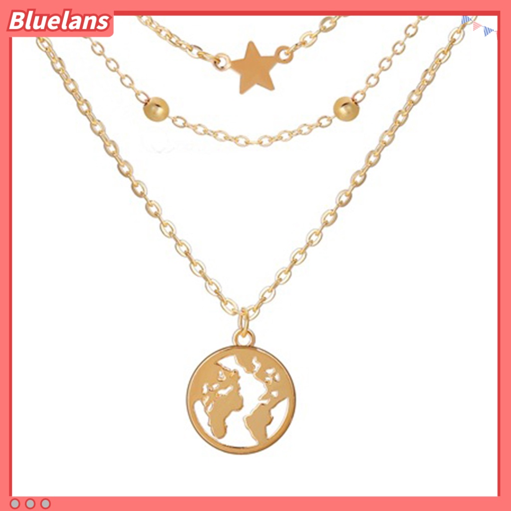 [BLS] Wanita Kalung Tahan Lama Warna Solid Stainless Indah Multi Bentuk Dekoratif Kreatif Multi-layer Bintang Payet Lady Liontin Perhiasan Perempuan