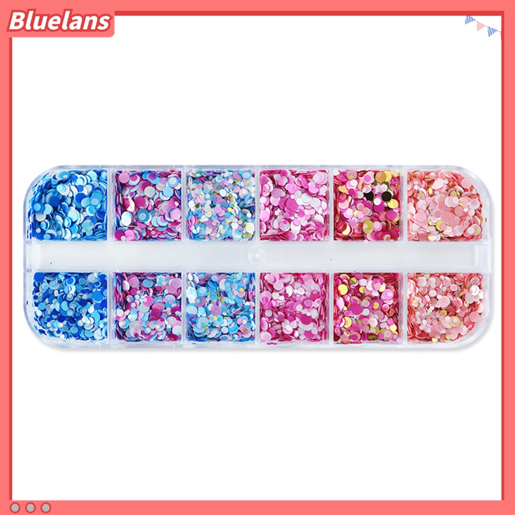[BLM] 1kotak Nail Art Payet Bersinar Berkilau Mempesona DIY Multicolor 12kisi Mix Ukuran Kuku Bulat Payet Serpihan Manicure Store Supply