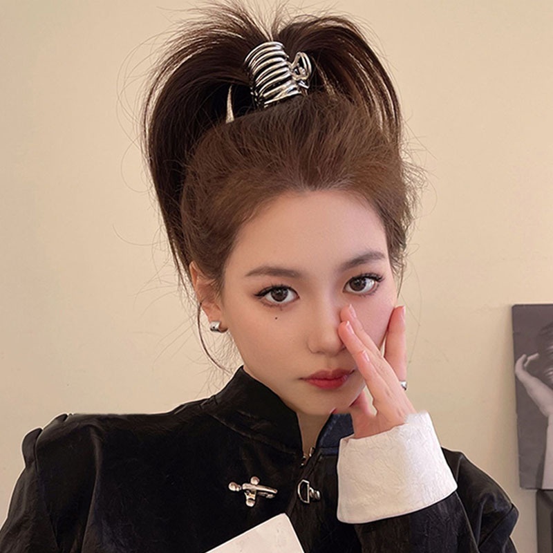 Korea Logam Tinggi Ponytail Tetap Rambut Cakar/Gadis Ponytail Anti-Kendur Cakar Klip Hiasan Kepala/Kepribadian Niche Sederhana Hiu Klip Hiasan Kepala/Punk Wanita Aksesoris Rambut