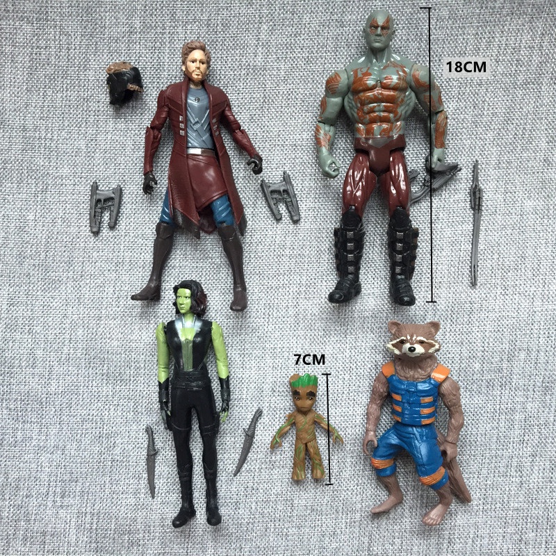 5pcs /set Film Guardians of the Galaxy Action Figure Star-Lord Groot Rocket Raccoon Gamora Model Patung Mainan Untuk Anak