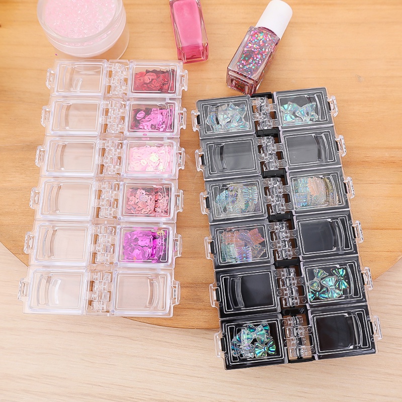 Kotak Penyimpanan Transparan Plastik Flip Flap Portable 12kisi/ Tempat Sortir Perhiasan Cincin Manik-Manik/ Organizer Aksesoris Kuku Rumah