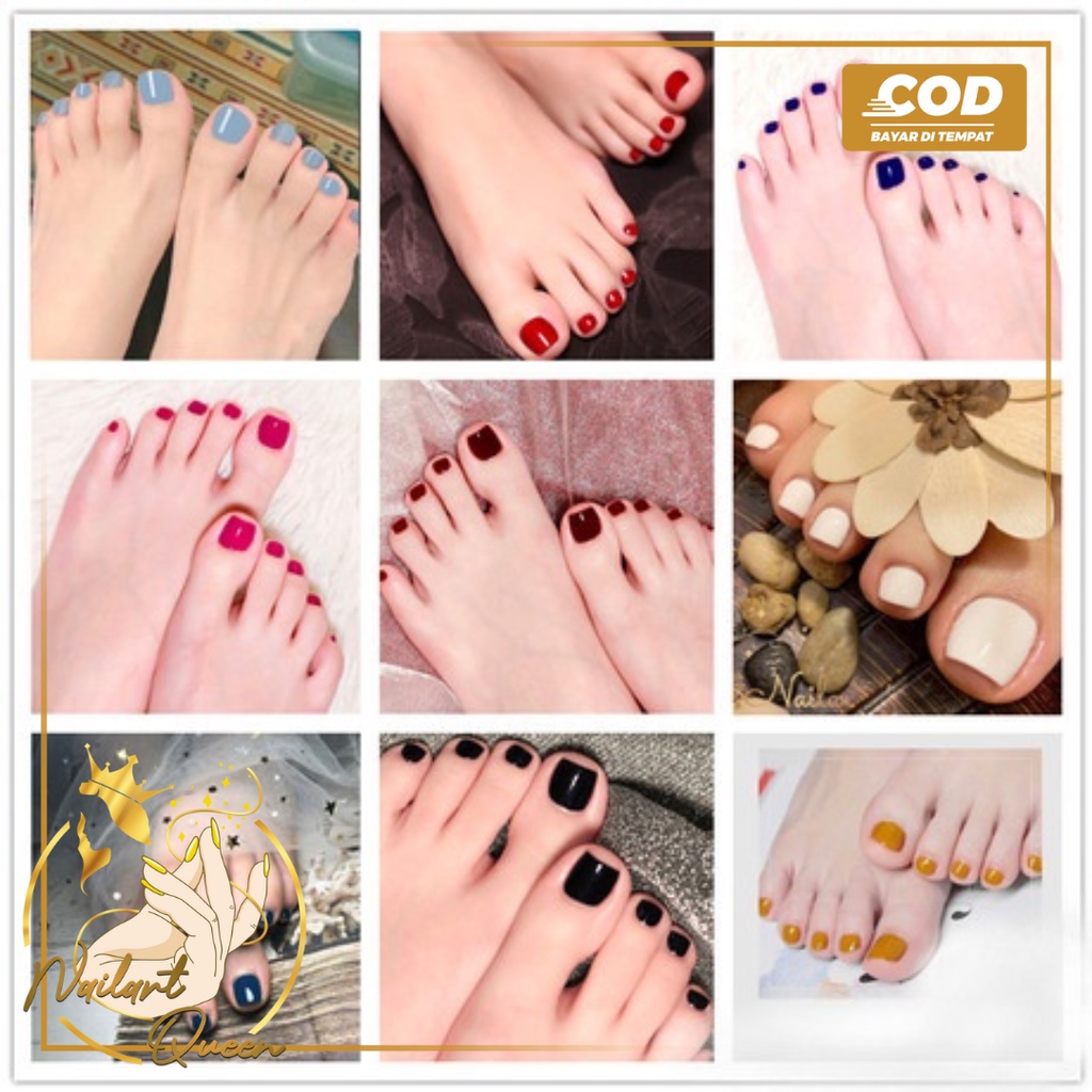 24pcs Kuku Jari Kaki Fake Nails Tahan Air Kuku Palsu Kaki Fashion  Wanita Kode J1001-J1016