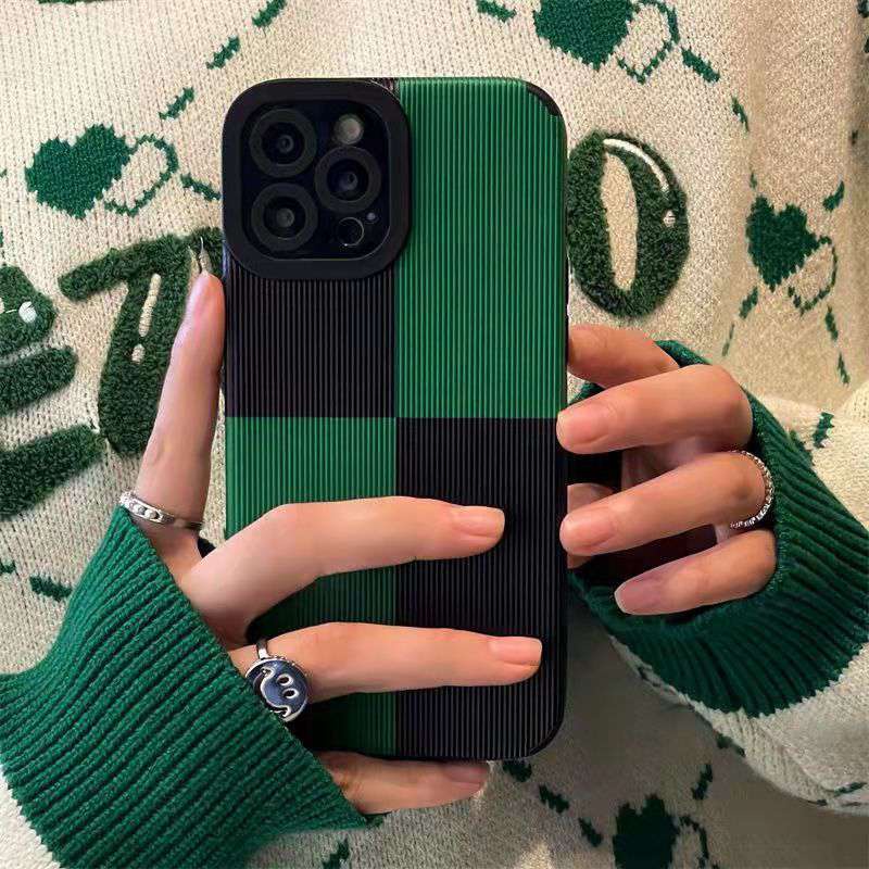 All New Hot Fashion Leather Soft Case IPhone 6S 7 Plus 8 Plus X XS XR XS Max 11 13 12 14 PRO Max 14 Plus SE Mini Phone Case Girl Girl Women Green and black patchwork plaid