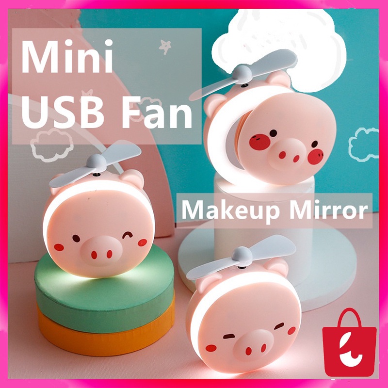 Kipas Makeup LED Light 3 In 1 USB Charging  / Kipas Mini Fan Karakter/ Cosmetic Mirror