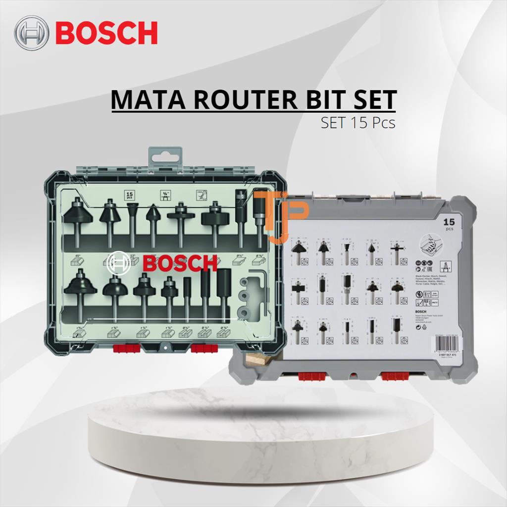 BOSCH MATA ROUTER BIT SET 15 PCS - 1/4&quot; SHANK PN.2607017473