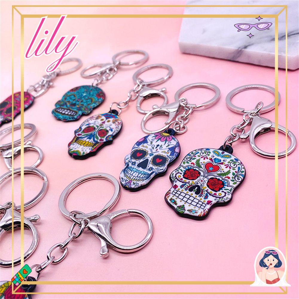 Lily Skull Keychain Sugar Relief Skull Key Ring Gantungan Kunci Akrilik