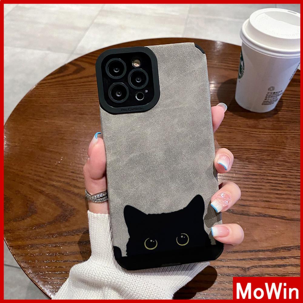 Case iPhone 14 Pro Max iPhone Case Abu-abu Murid Patch Suede Shockproof Kamera Case Pelindung Kucing Hitam Lucu Kompatibel dengan iPhone 13 Pro Max 12 Pro Max 11 Xr X Max 7Plus 8Plus