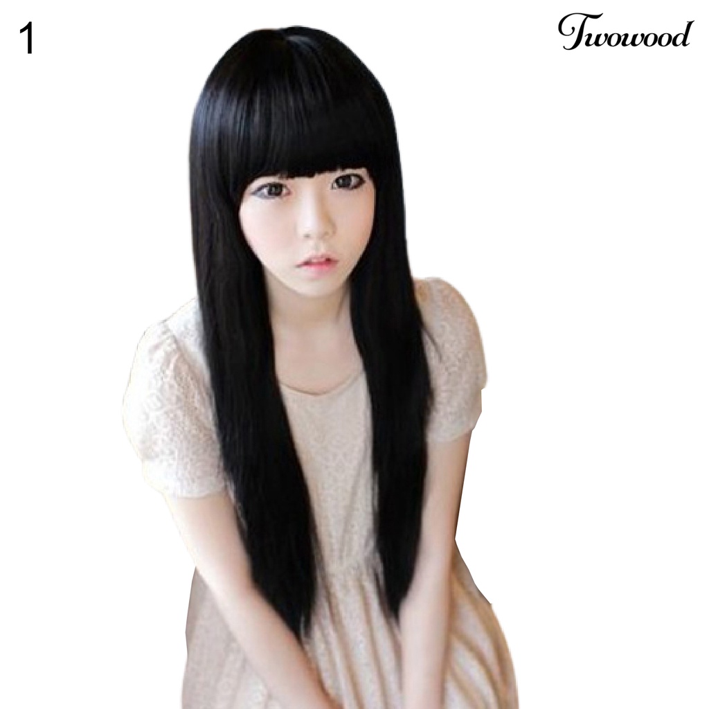 Twowood Wig Natural Soft Long Hair Extension Berbagai Warna Wig Cosplay Untuk Pakaian Sehari-Hari