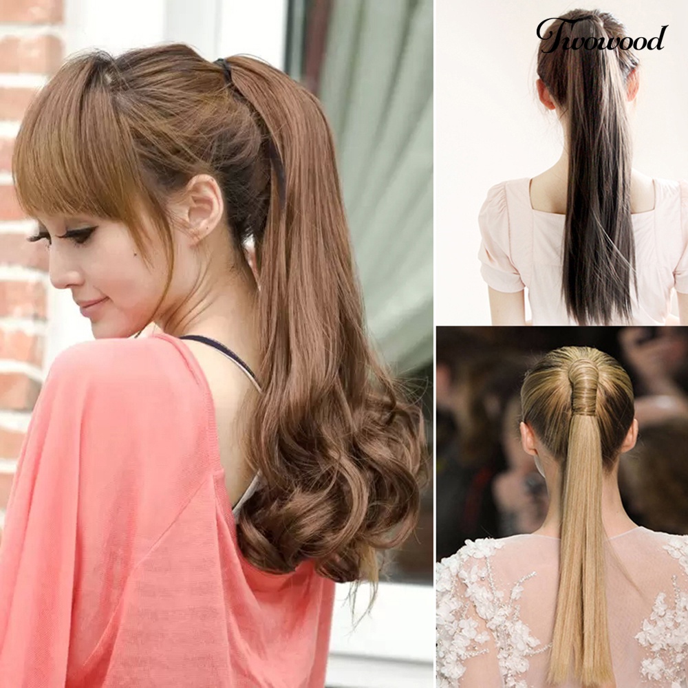 Twowood Panjang Lurus Curly Ponytail Hair Extension Bungkus Sekitar Pita Klip-in Sopak