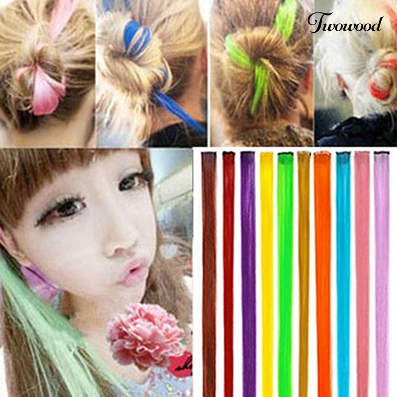 Twowood Wanita Multi-Warna Klip Sintetis Lurus Panjang Dalam Potongan Ekstensi Rambut Manusia