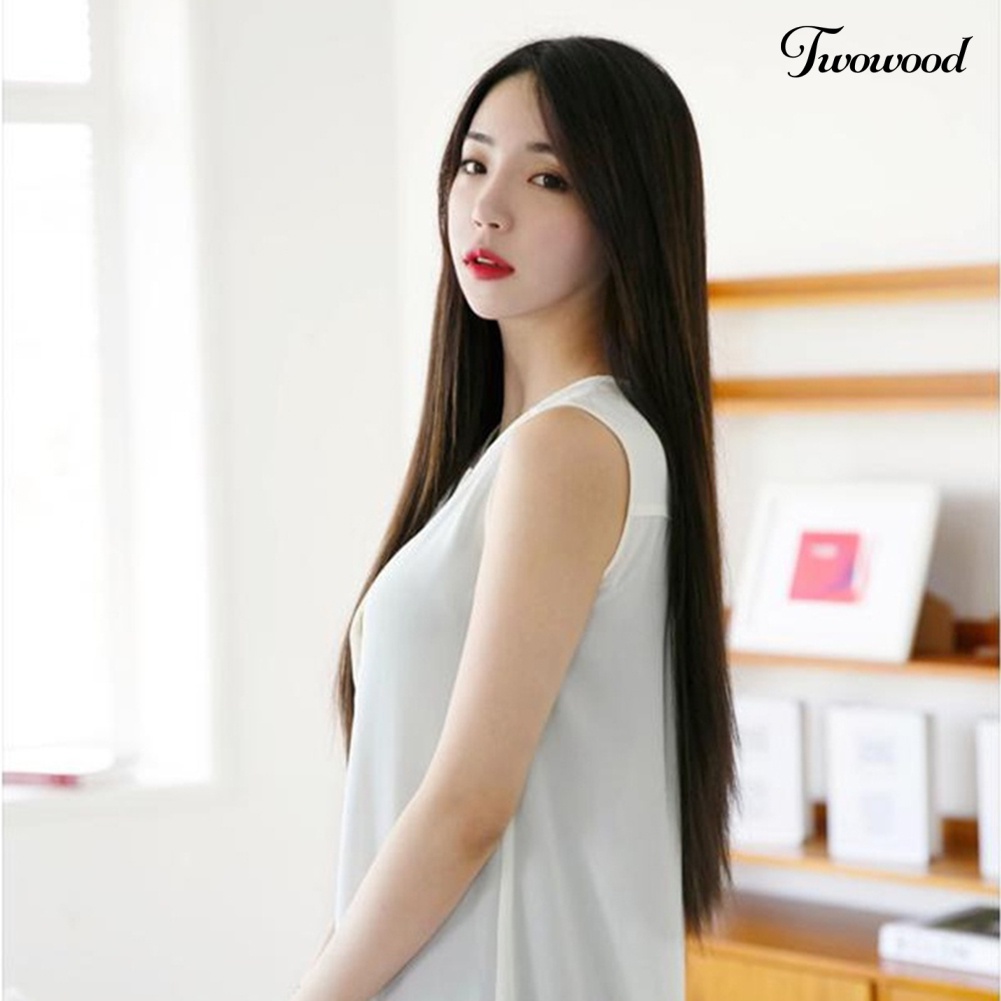 Twowood Wig Hairpiece Wanita Model Midsplit Panjang Lurus Full Untuk Club Pesta Cosplay