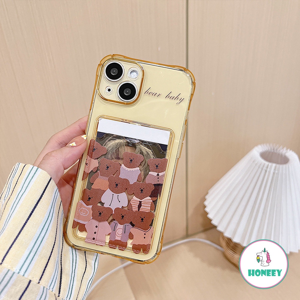 Case Holder Kartu Beruang Lucu Retro Untuk Iphone14 13 12 11 Pro Max Casing iPhone XR X XS Max8 7 14 Plus Cover Belakang TPU Lembut