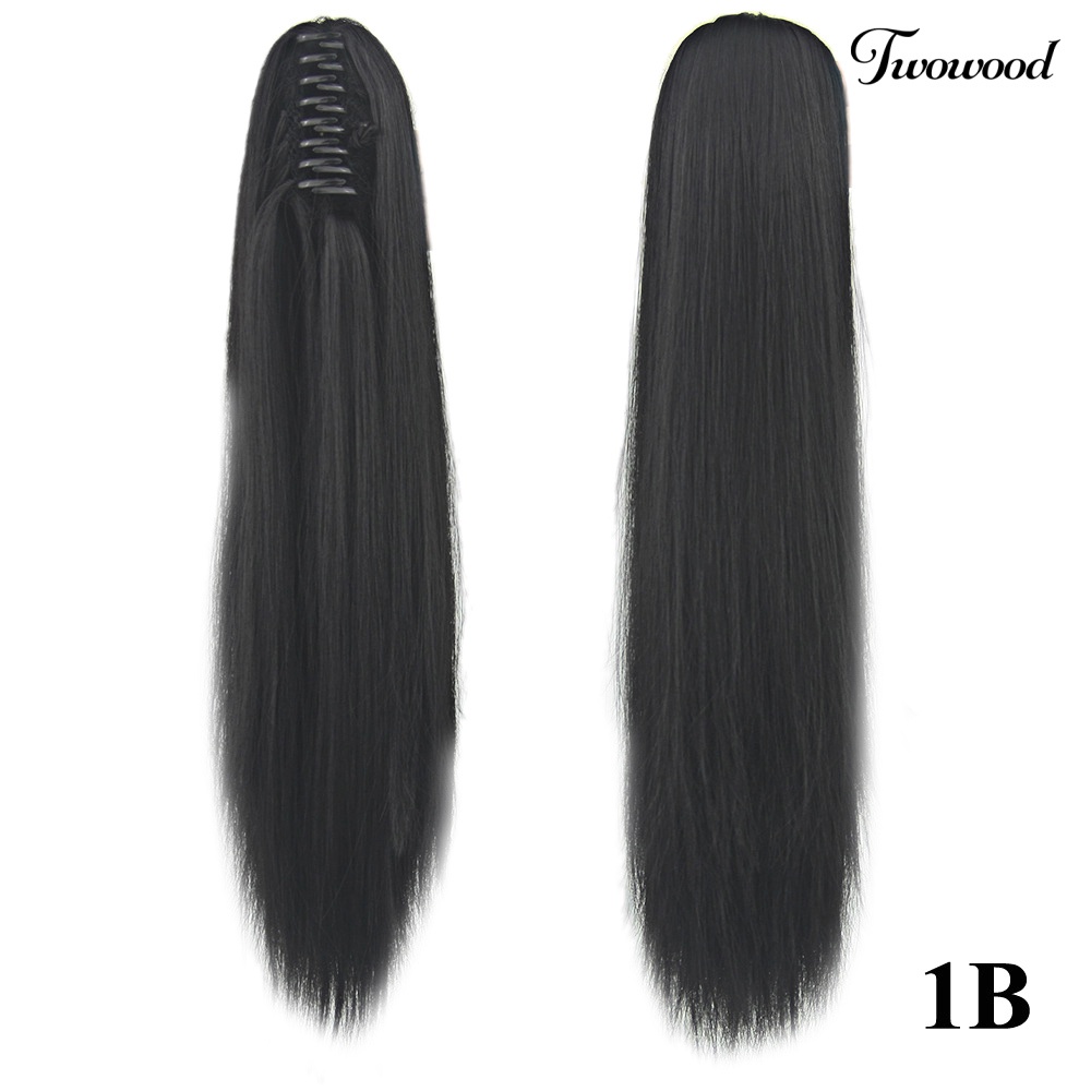 Twowood Serat Sintetis Cakar Clip-in Ponytail Wig Panjang Lurus Rambut Ekstensi Sopak