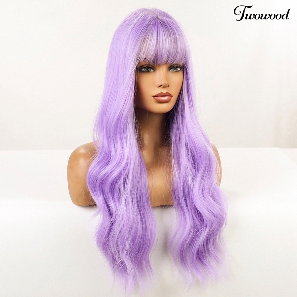 Twowood Cosplay Wig Nyaman Berbulu Lembut Menarik Peran Indah-Bermain Properti Ringan Multicolor Poni Wig Keriting Panjang Untuk Kehidupan Sehari-Hari