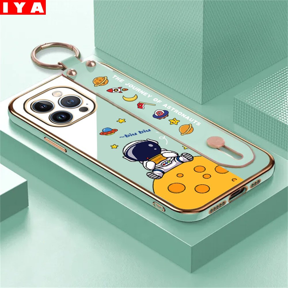 IPHONE Casing Astronot Kompatibel Untuk Iphone14 Pro Max Iphone14Plus iPhone13 iPhone12 iPhone11 Xs Dudukan Stand Holder Mewah Plating Karet Soft Cover