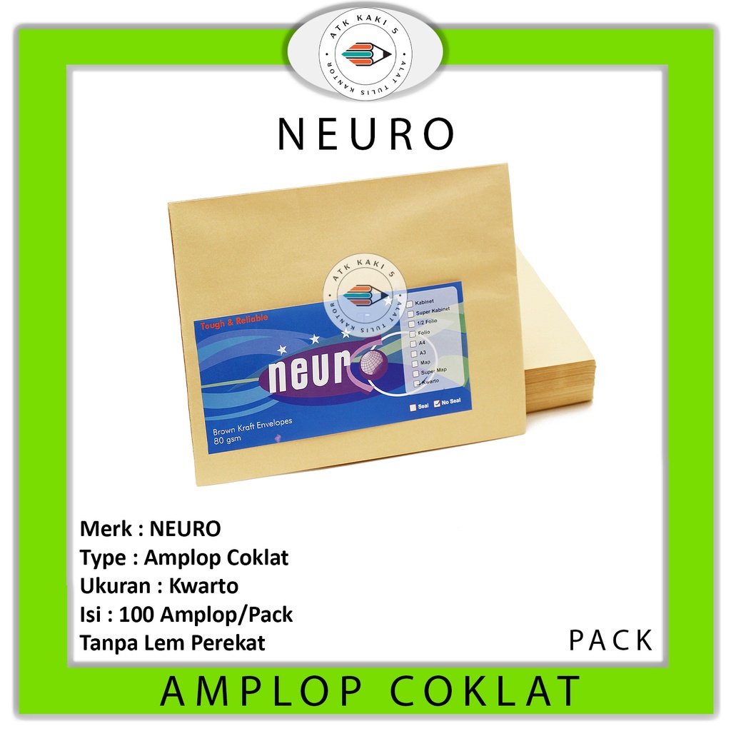 

NEURO - Amplop Coklat Polos Ukuran Kwarto No Seal - Pack