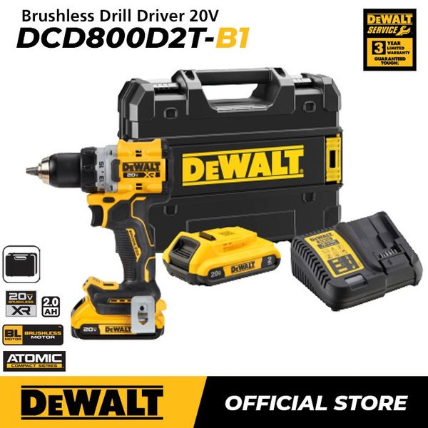 Dewalt Brushless Drill Driver / Bor Obeng Baterai 18/20V DCD800D2T