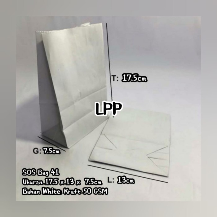 

[SC] Size S+ - PAPER BAG SOS KODE 41 - KANTONG KERTAS. HARGA/PACK = 50 PCS - Putih