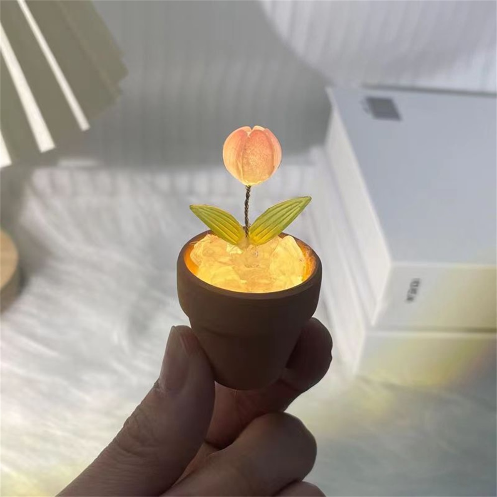 Pot Tulip DIY Lampu Malam Bahan Paket Mini Handmade Bunga Bundle Desktop Dekorasi Suasana Cahaya Pacar Hadiah Ulang Tahun