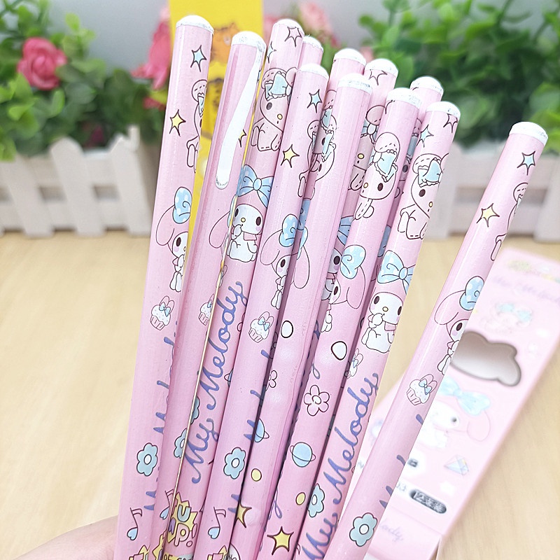 (12 pcs)  pensil tulis HB sanrio / Pensil tulis anak Hb cinnamoroll kuromi melody