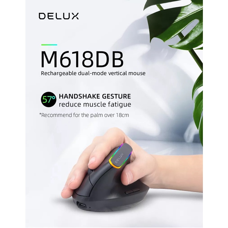 AKN88 - DELUX M618DB - Wireless Ergonomic Vertical Mouse - Dual Mode Version