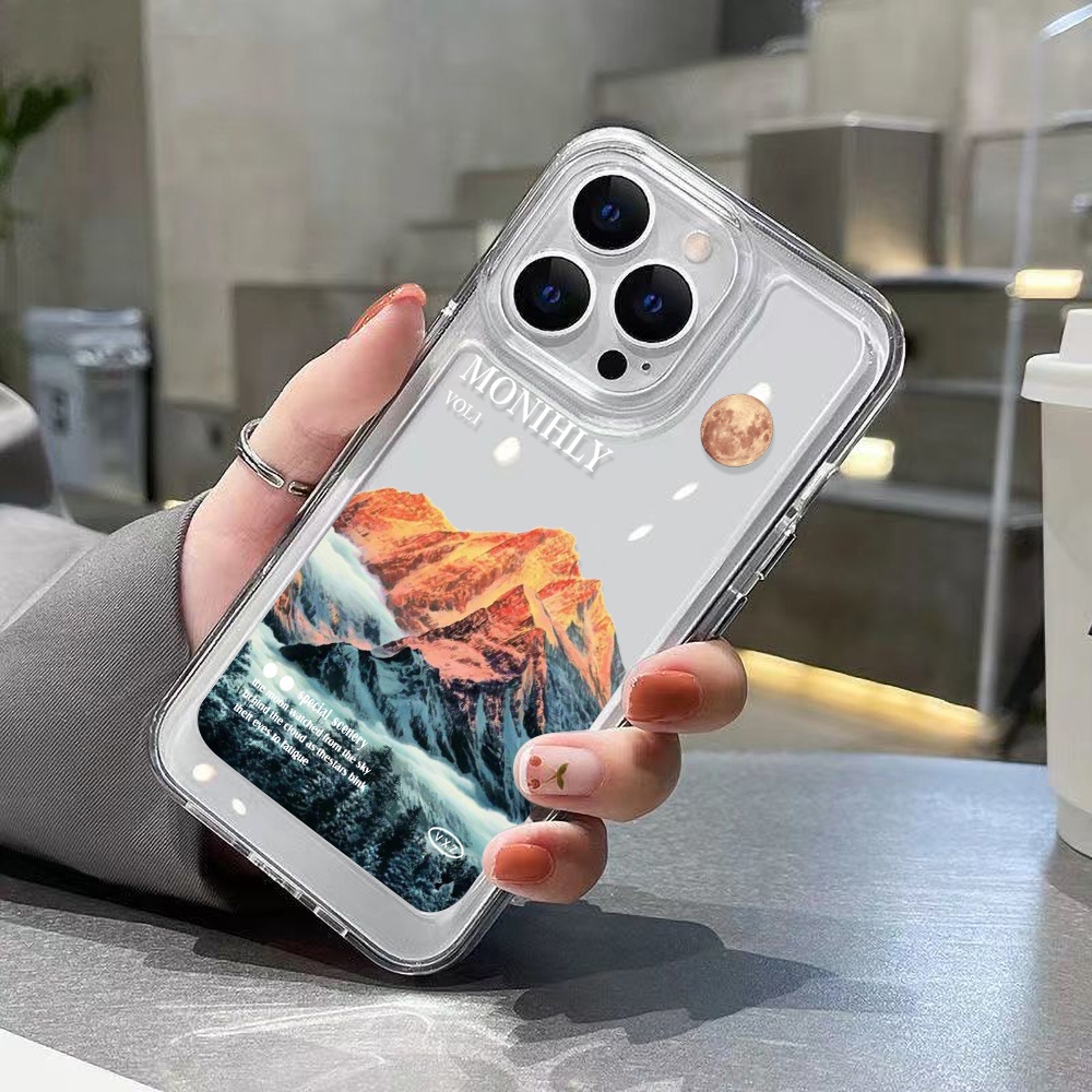 Mountain Moon Case Untuk Oppo Realme C21 C21Y C11 C2 C20 C25Y C11 C15 C30 C31 C35 C55 10 Pro 9i 9Pro Q5i V23 V11 Reno8 7 6 6Pro 5G 4SE Find X5 X5Pro Akrilik Ruang TPU Penutup Belakang