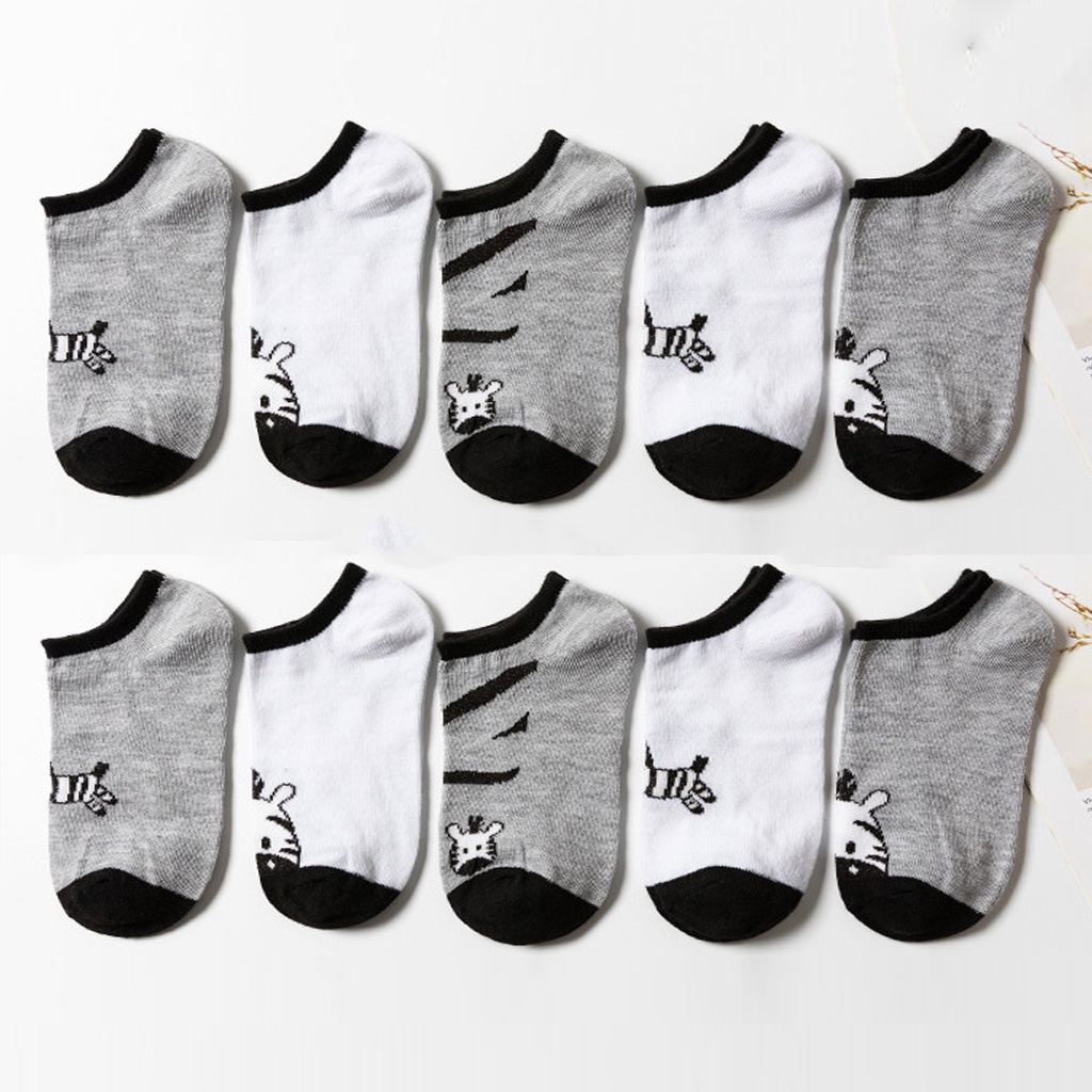 MurmerOfficial Kaos Kaki Korea Wanita Motif Zebra Kaos Kaki Laki-Laki Perempuan Ankle Socks Impor KK145