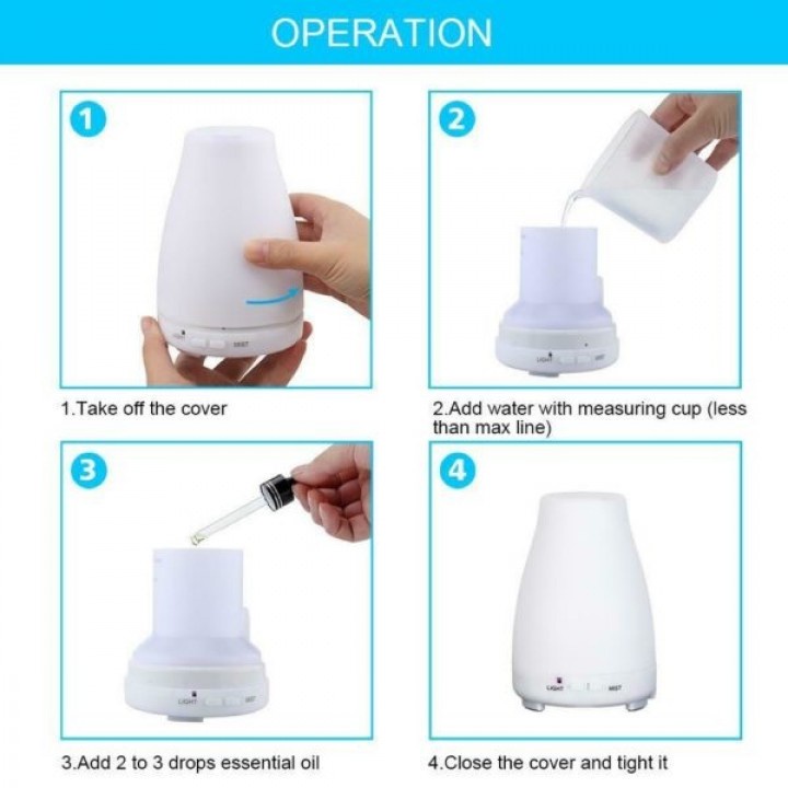 64 Humidifier Ultrasonic Aromatherapy 200ml Capacity with Remote