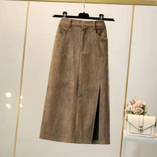 ROK SLIT CORDUROY MIDI SKIRT IMPORT BAWAHAN WANITA