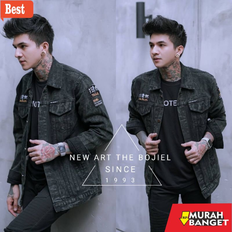 Jaket denim pria terbaru- [COD] JAKET JEANS BORDIR ORIGINAL THE BOJIEL-  JAKET JEANS SANDWASH BORDIR