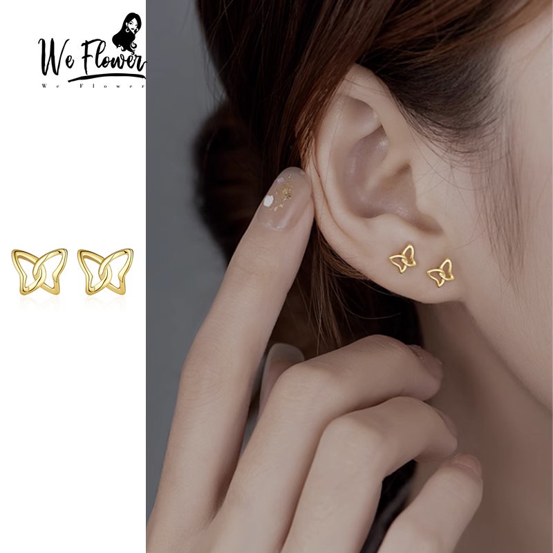 Kami Bunga Halus Glossy Emas Kecil Berongga Kupu-Kupu Stud Anting-Anting Untuk Wanita Gadis Korea Lucu Mungil Anting-Anting Hypoallergenic Pakaian Sehari-Hari Telinga Perhiasan Aksesoris