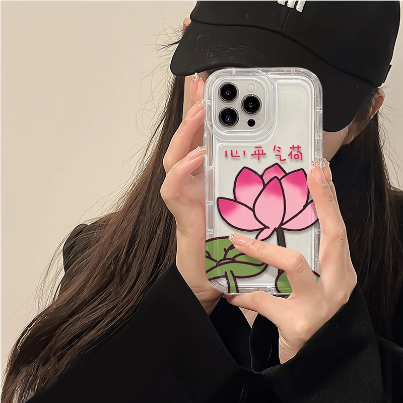 IPHONE Lotus Soft Phone Case Kompatibel Untuk Casing Iphone14 11 13 12 Pro XS Max X Xr7 +8 Plus Transparan TPU Silikon Shockproof Cover