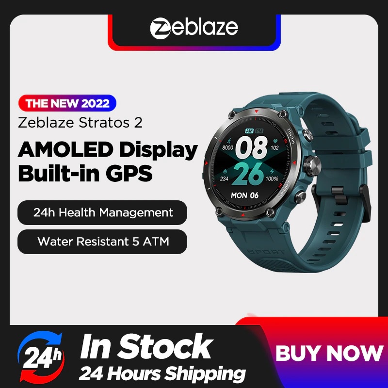 AKN88 - ZEBLAZE STRATOS 2 GPS Smartwatch AMOLED Display 5 ATM Waterproof